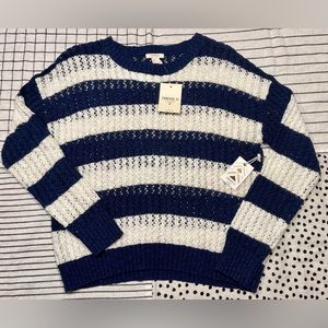 Forever 21 Womens Open Knit Sweater Navy & Cream Stripped NWT Size M